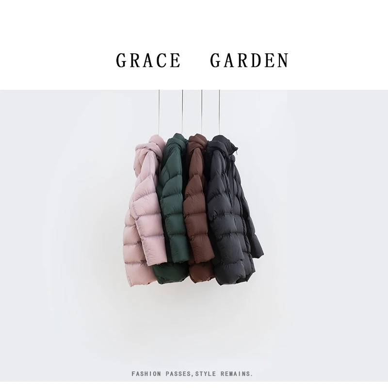 GRACE GARDEN【粉龟背！】飘带轻盈中长款羽绒服YRF4J2307