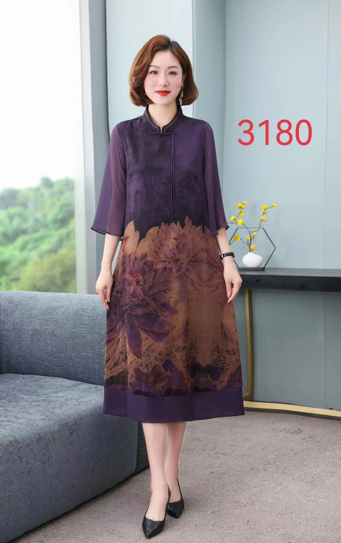 2025定位花气质优雅时尚旗袍连衣裙2388