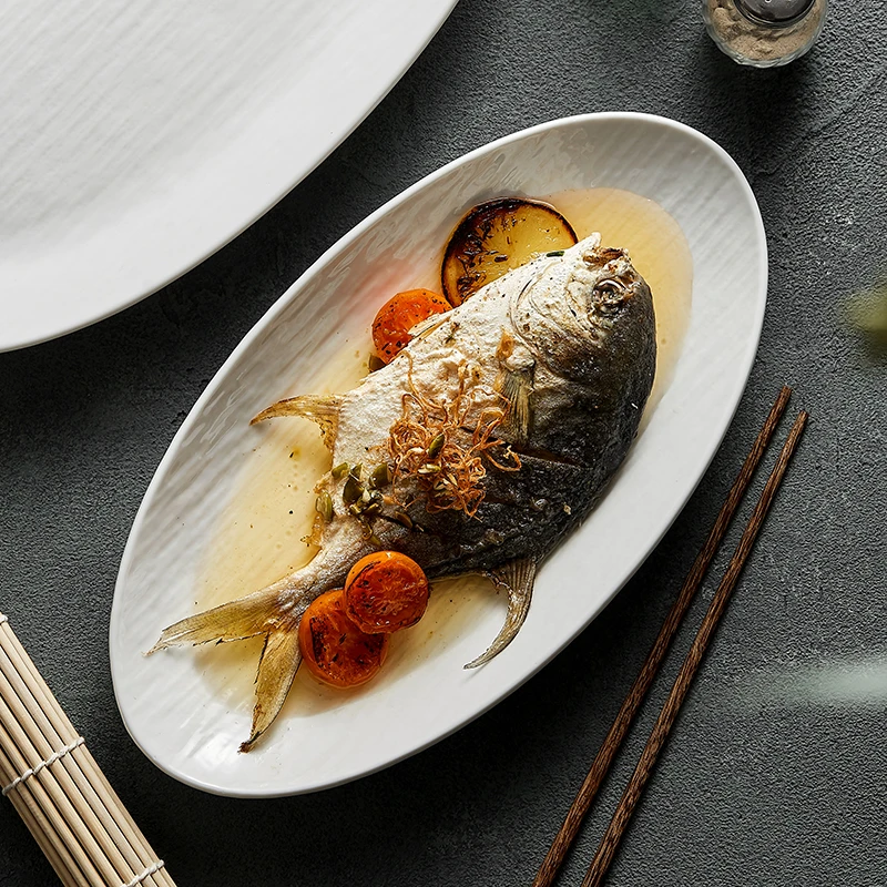 鱼盘家用2025新款轻奢高级感网红爆款创意陶瓷纯白菜盘蒸鲈鱼盘子