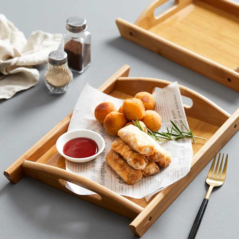 长方形竹盘点心零食面包木质托盘茶盘餐厅汉堡薯条炸鸡商用竹碟子