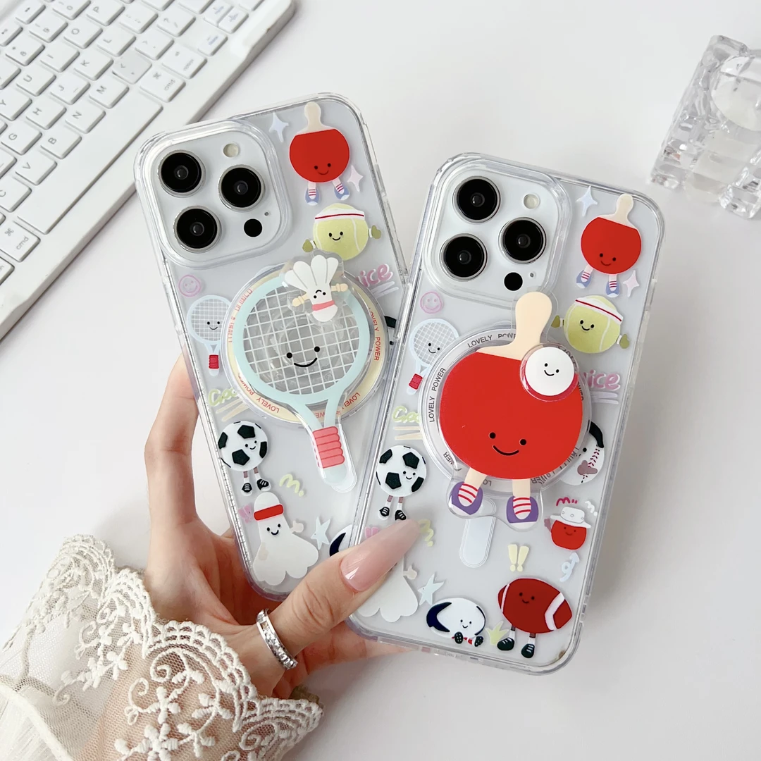 ins运动总动员球拍摇摇乐磁吸支架苹果16/15/14手机壳iPhone13/12