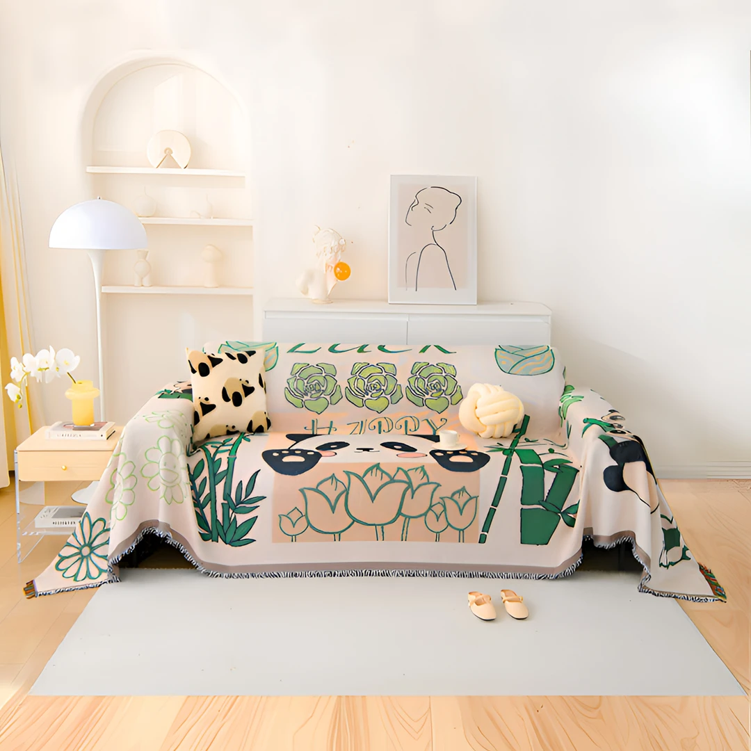 【外贸精品】四季通用熊猫沙发垫ins简约加厚全盖防尘罩盖布沙发巾