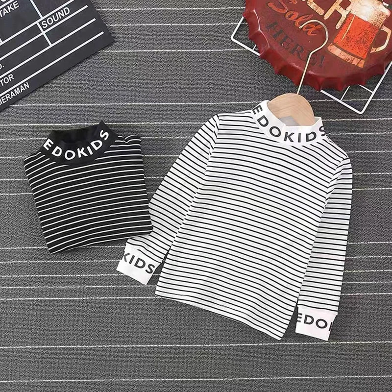 2024【加绒加厚】儿童秋冬装新款条纹长袖打底衫上衣-T1003