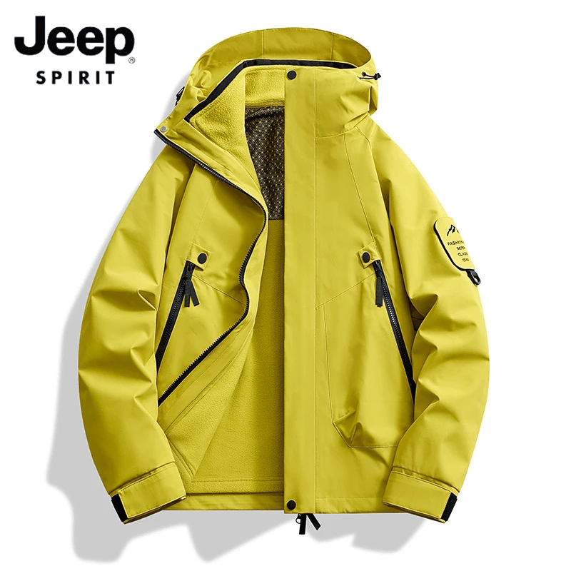 JEEP吉普户外冲锋衣男女同款秋冬季三合一加绒外套宽松情侣夹克
