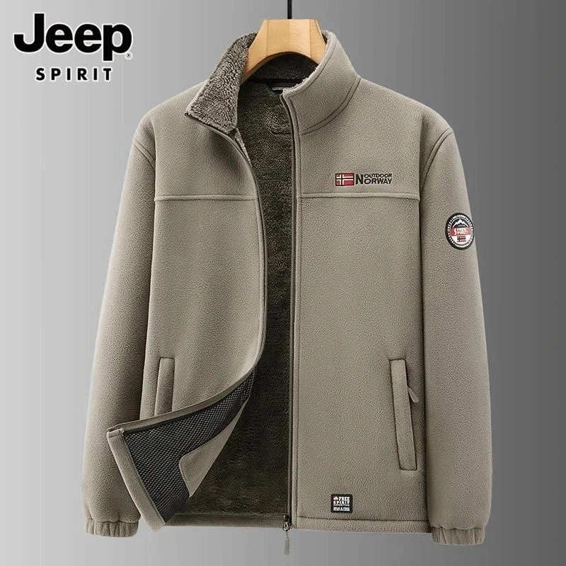 Jeep吉普男士卫衣冬季宽松立领抓绒衣加绒保暖摇粒绒开衫外套男款