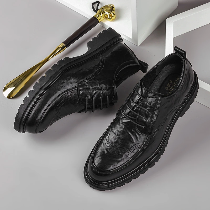 【布洛克】经典商务皮鞋牛皮男鞋透气软底8611男士秋季黑色