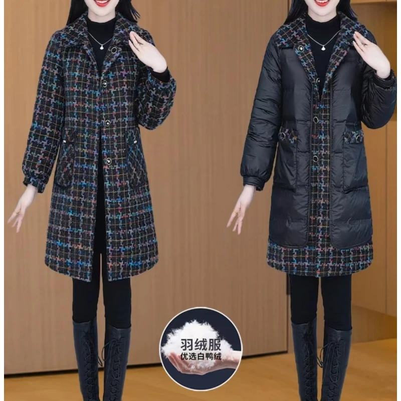 【双面穿】时尚气质中长款羽绒服女士中青年保暖羽绒袄加绒加厚显瘦