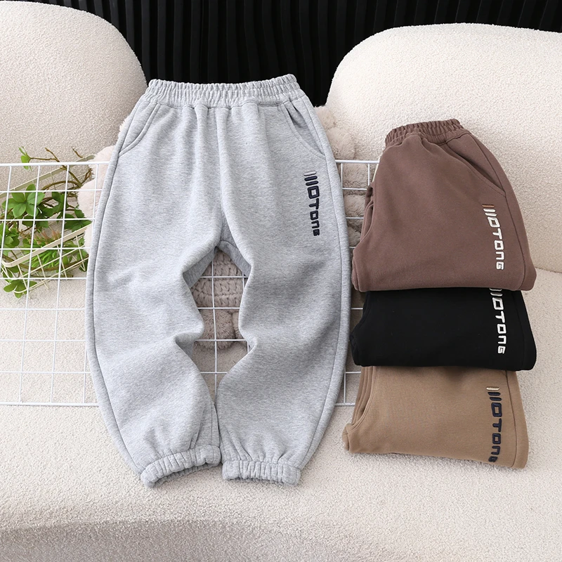 25157绣MT冬季新款儿童加绒运动裤中大童休闲裤男女童束脚裤子