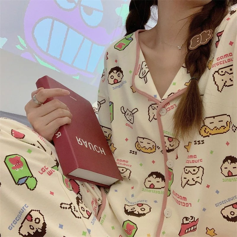 【长袖积木小新】睡衣女甜美春秋网红ins风卡通新款家居服套装秋季