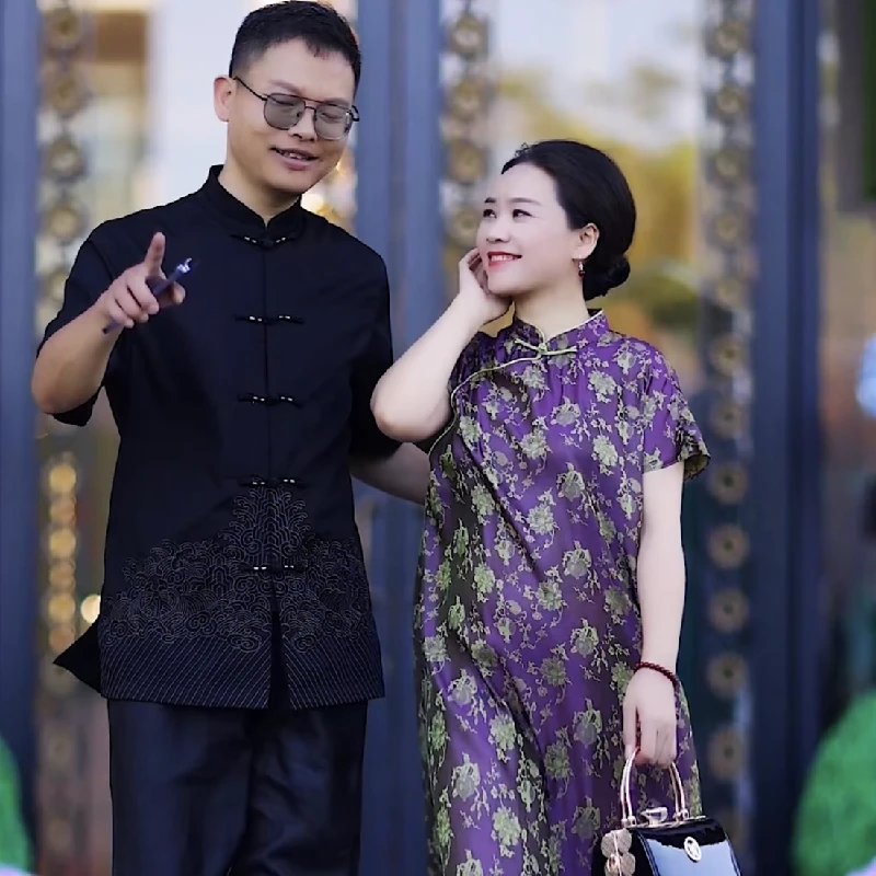 美爱《贵族夫人》桑蚕丝提花锻夏季改良中式时尚薄款旗袍连衣裙