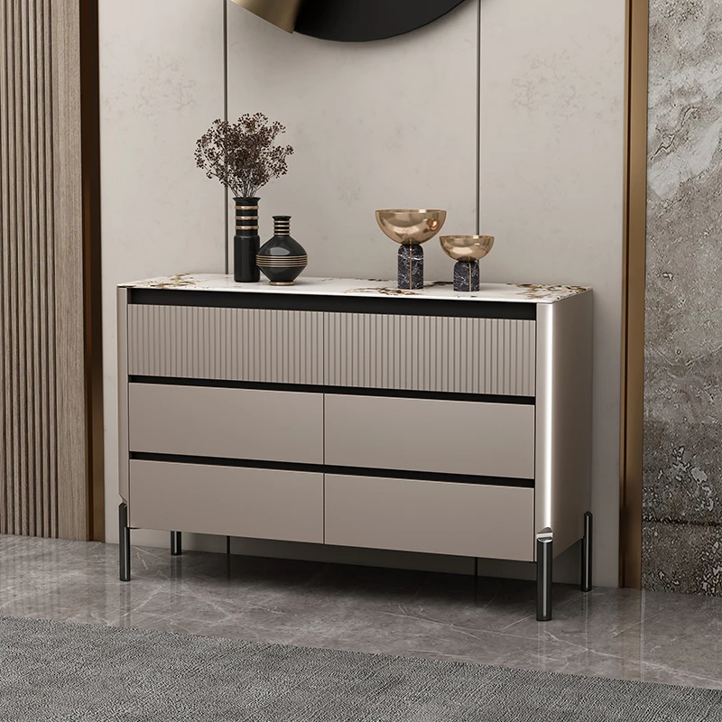 意式简约斗柜金属漆家用客厅置物六斗橱极简玄关储物柜卧室收纳柜