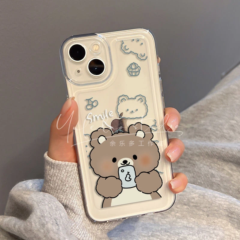 玩手机的小熊iPhone14Promax苹果13太空手机壳12可爱卡通11趣味xr