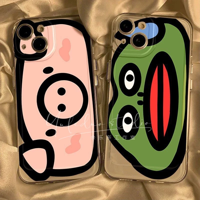 ins青蛙/猪情侣iPhone15手机壳苹果14透明软壳13可爱全包12防摔11