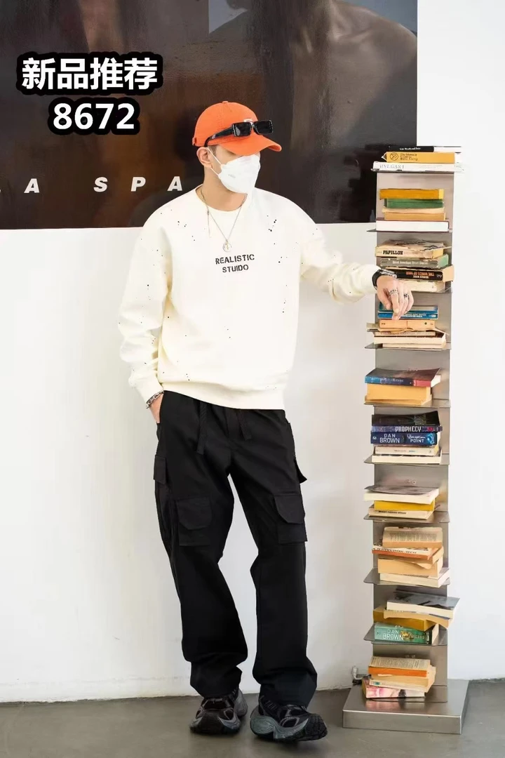 异迈/秋季新款泼漆圆领长袖卫衣 8672