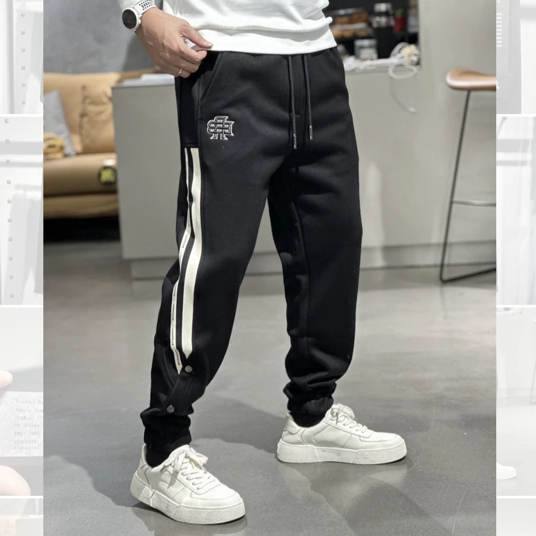 JQZ秋冬加绒/混纺简标设计感卫裤休闲裤（98388）