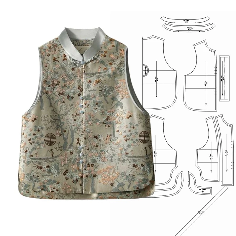 布期而制028新中式马甲纸样女服装样板裁剪图纸