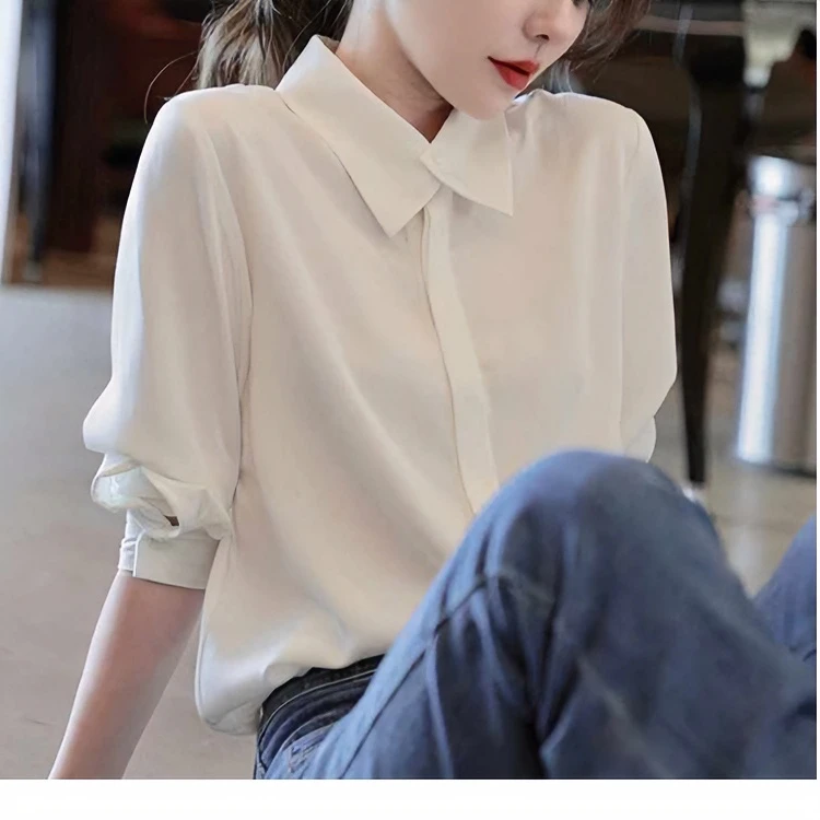 如姐-CS1028春季新款衬衫光泽叠片燕尾领华尔兹哑光缎
