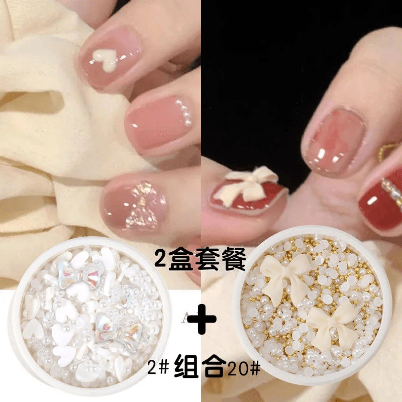 网红爆款极光美甲饰品混装日系仙女心蝴蝶结小熊小指甲美甲钻饰品