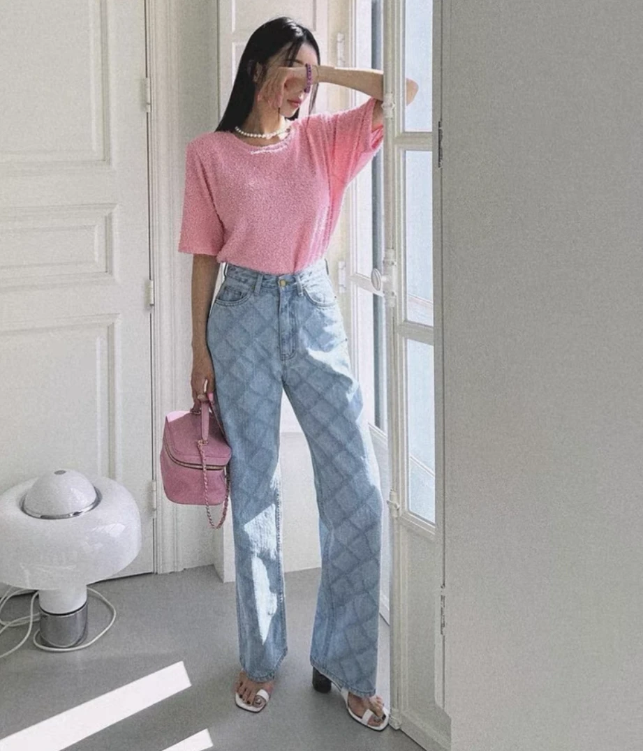 秋冬新款女装设计感阔腿牛仔裤高腰显瘦直筒拖地长裤8415