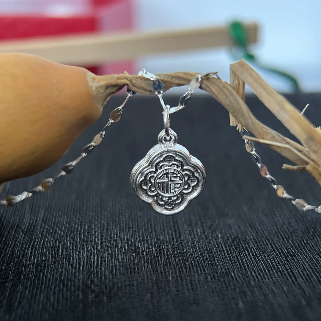 坠链均足银 足银9999嘴唇项链+好运福纯银吊坠银色时尚轻奢双面款