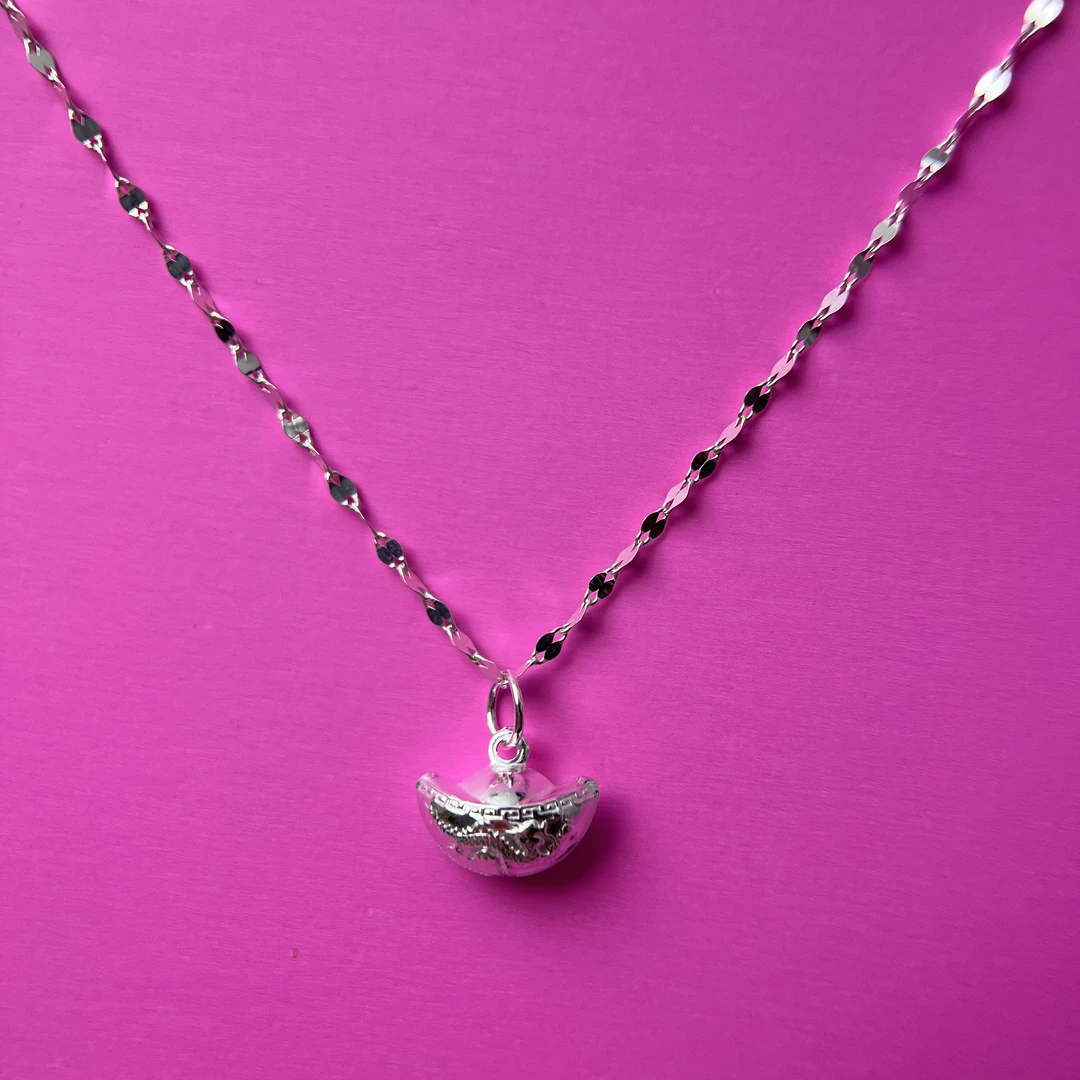 坠链均足银 足银9999嘴唇项链+银元宝吊坠银项链正品轻奢百搭时尚