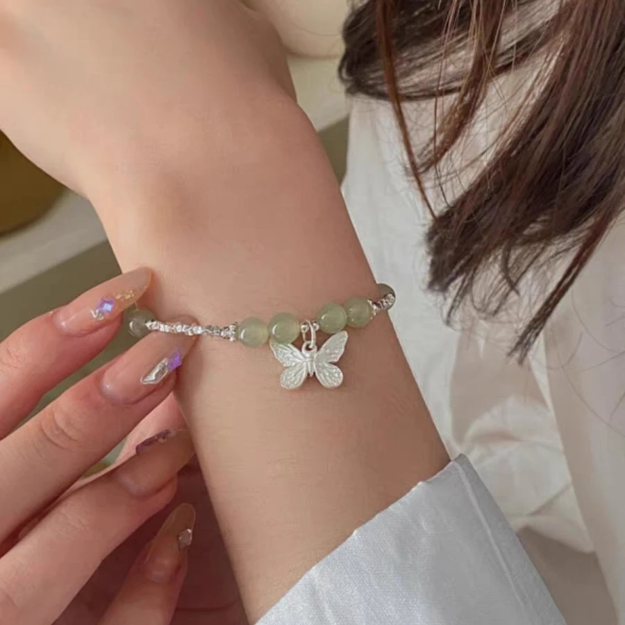 足银手链 足银999蝴蝶碎银珍珠手链可调节气质可爱百搭小众甜美女