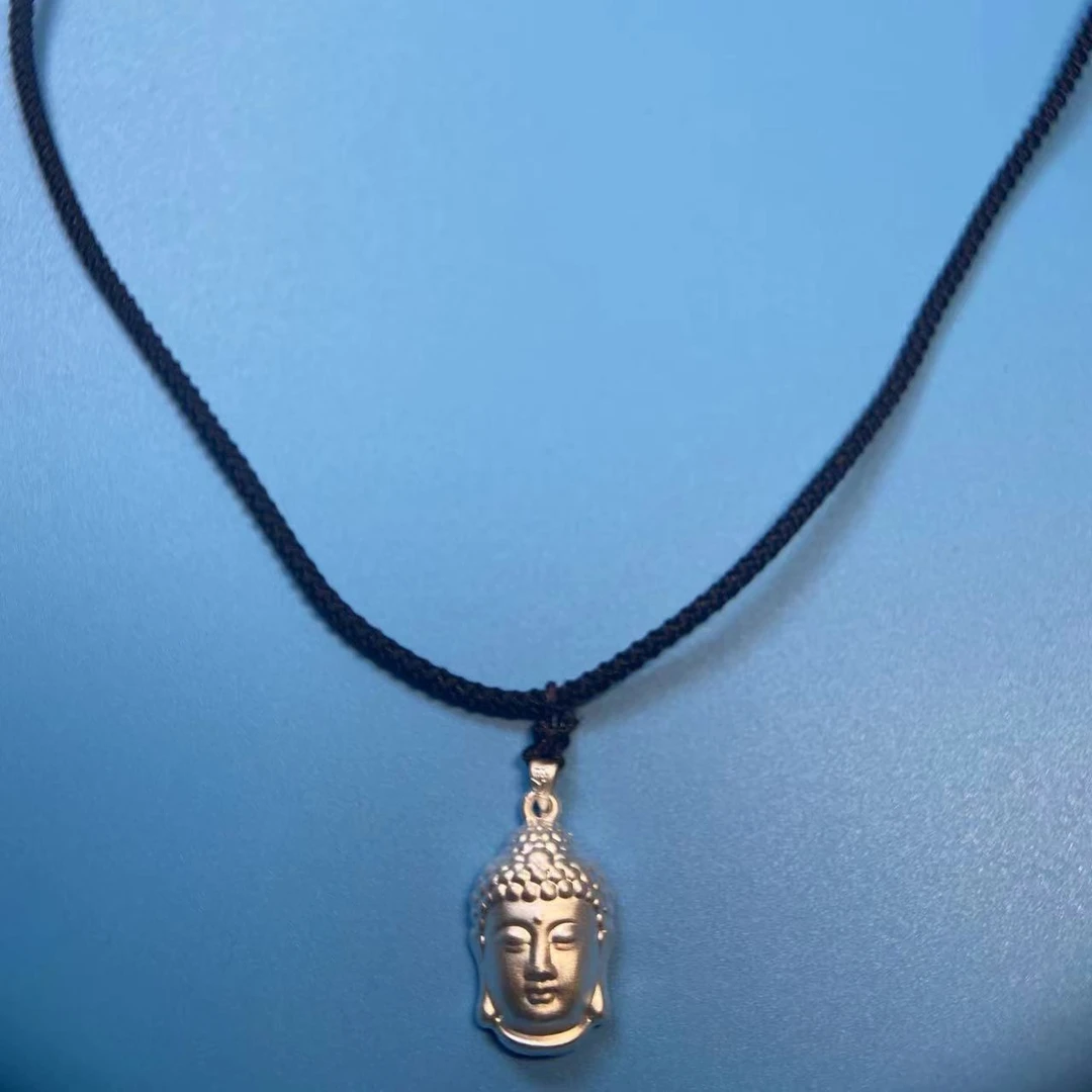 吊坠足银 足银999纯银银项链佛头吊坠编绳项链轻奢小众时尚素款女