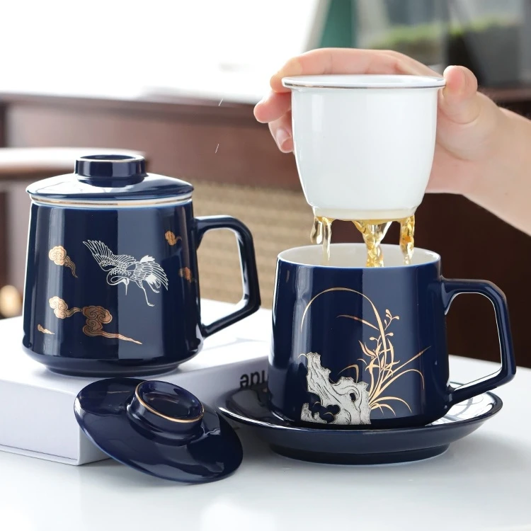 茶水分离泡茶杯子办公室过滤带盖陶瓷马克茶杯大容量水杯