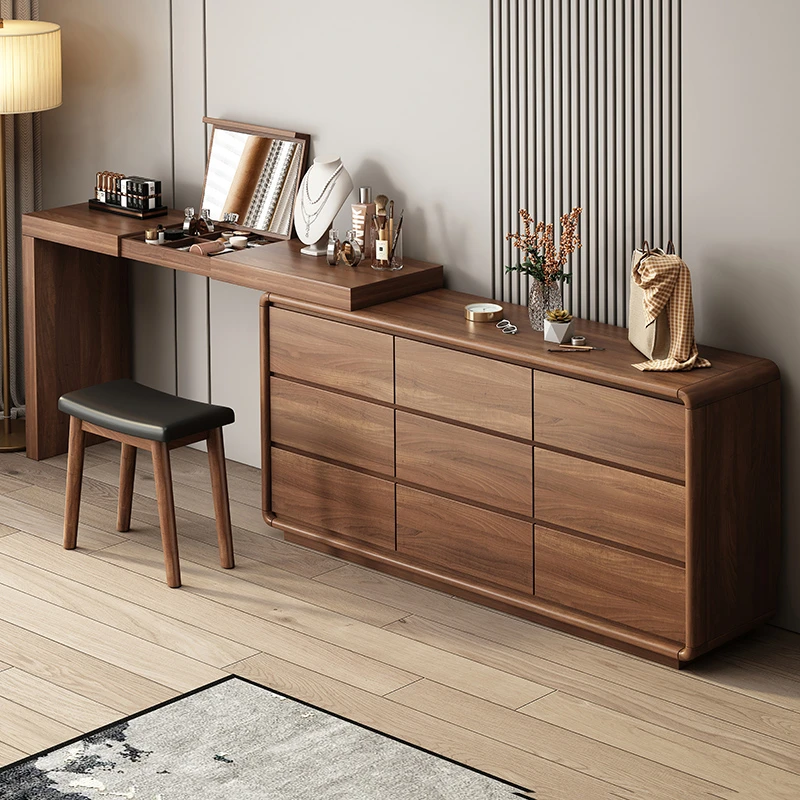 新中式梳妆台卧室大容量床尾收纳柜翻镜客厅简约化妆桌家用储物柜