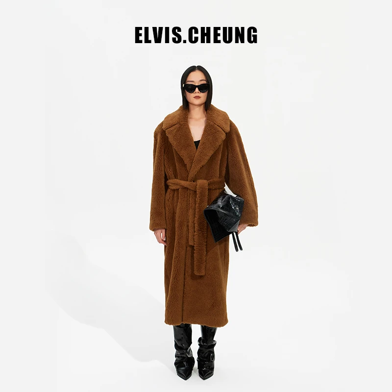 ELVIS.CHEUNG蒋云23秋冬骆驼绒泰迪毛插肩袖大翻领大衣