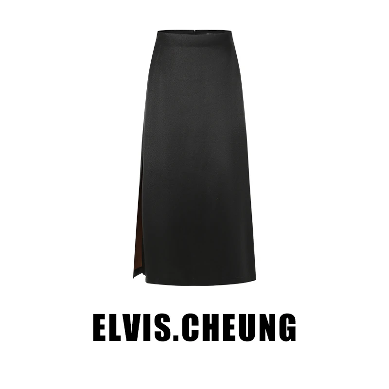 ELVIS.CHEUNG蒋云開運中式皮感香云纱高开衩A摆裙