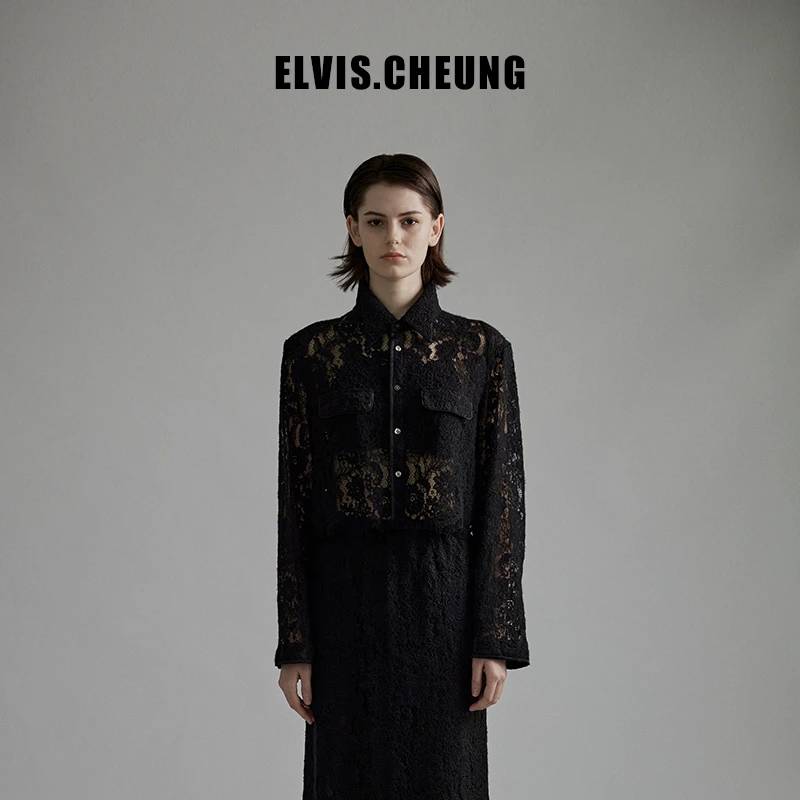 蒋云開運24秋冬新品蕾丝小翻领短款衬衫衬衣