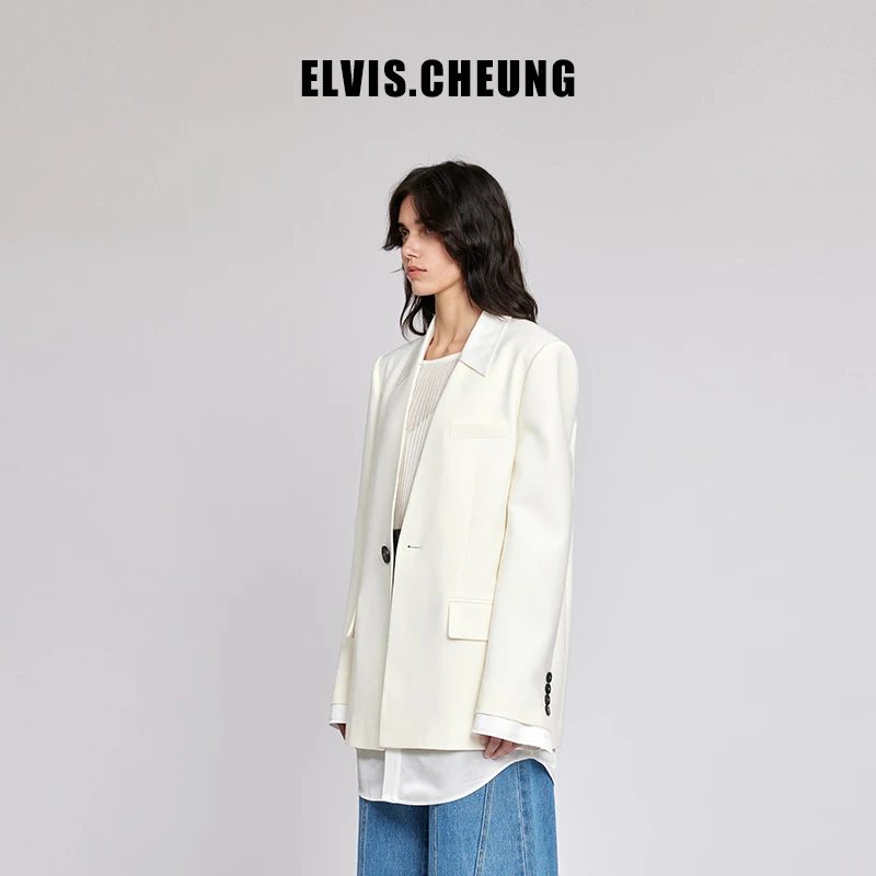 ELVIS.CHEUNG24春夏设计师可拆卸衬衫西装假两件式一粒扣西服