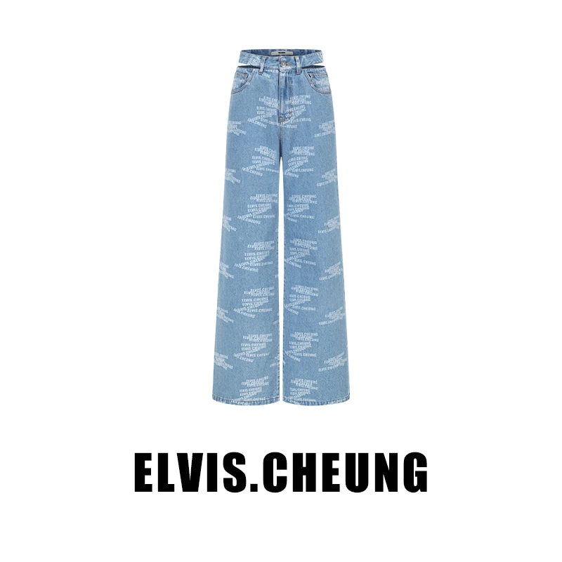 ELVIS.CHEUNG蒋云開運23春夏牛仔腰头镂空字母老花微喇叭裤