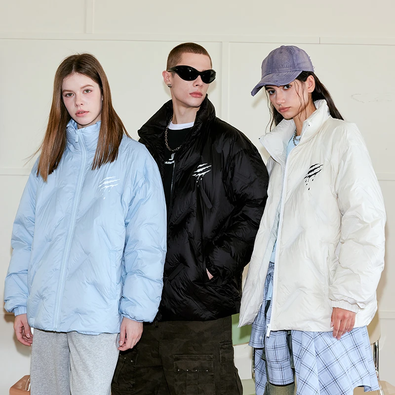 SuaMoment抓痕字母印花压印羽绒服男秋冬白鸭绒休闲保暖情侣外套