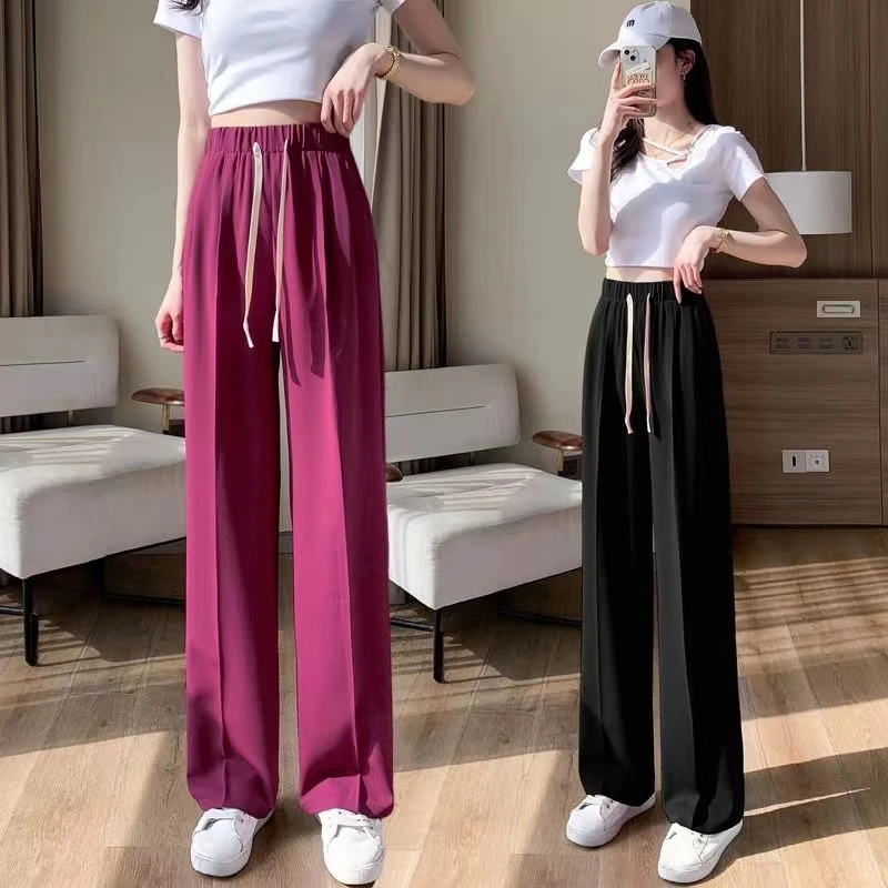 2158夏款大码休闲女裤夏季高腰百搭显瘦阔腿裤透气西裤直筒裤