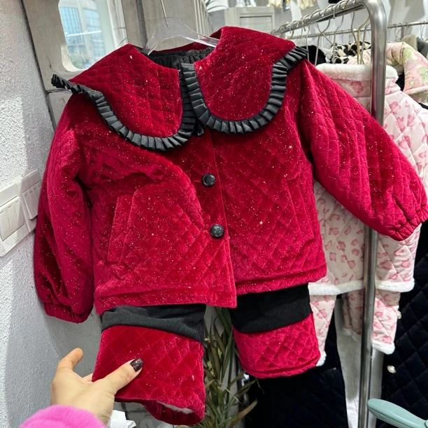新品大红年服加绒加厚一件过冬家居服儿童睡衣