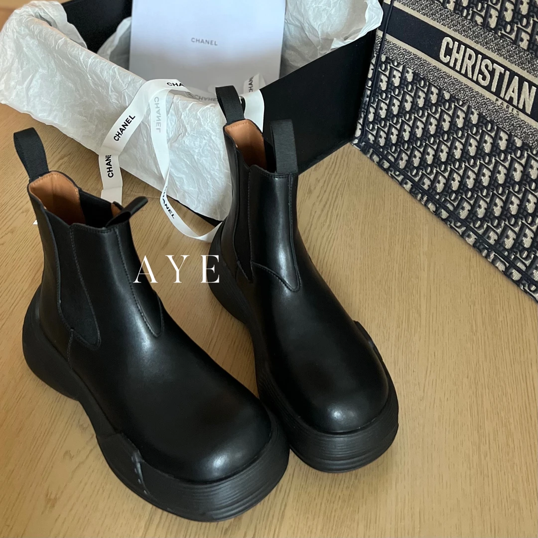 【AYE】23新款|设计师大牌风百搭切尔西靴|厚底6公分真皮烟管短靴