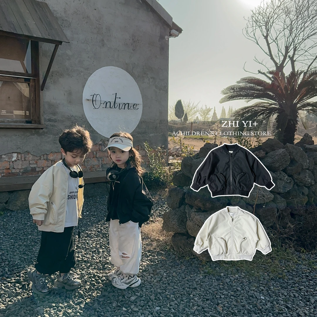 春款韩版休闲百搭宽松复古纯色春秋儿童外套-0094