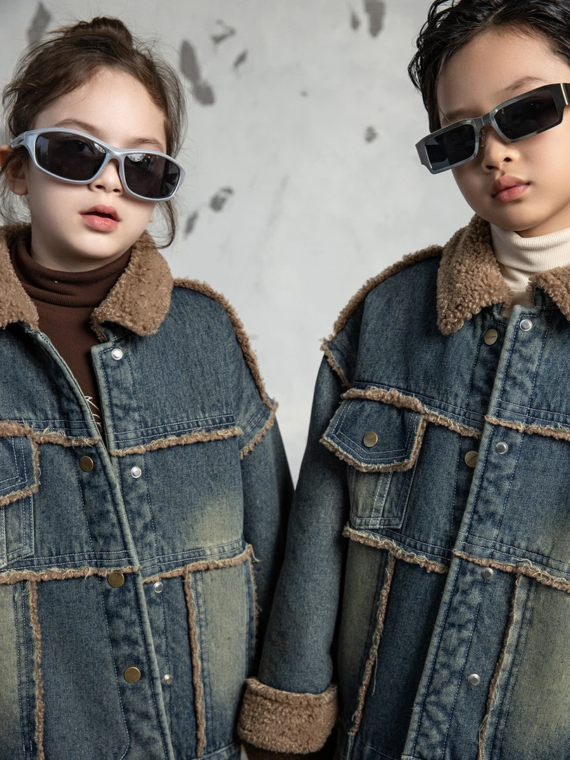 【糯米丸子】BAZAAR RED芭莎-童装韩版拼接毛边牛仔外套-238902