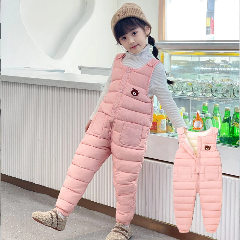 儿童加绒棉背带裤婴幼儿宝宝冬季加厚棉裤男女童外穿开档加绒裤子