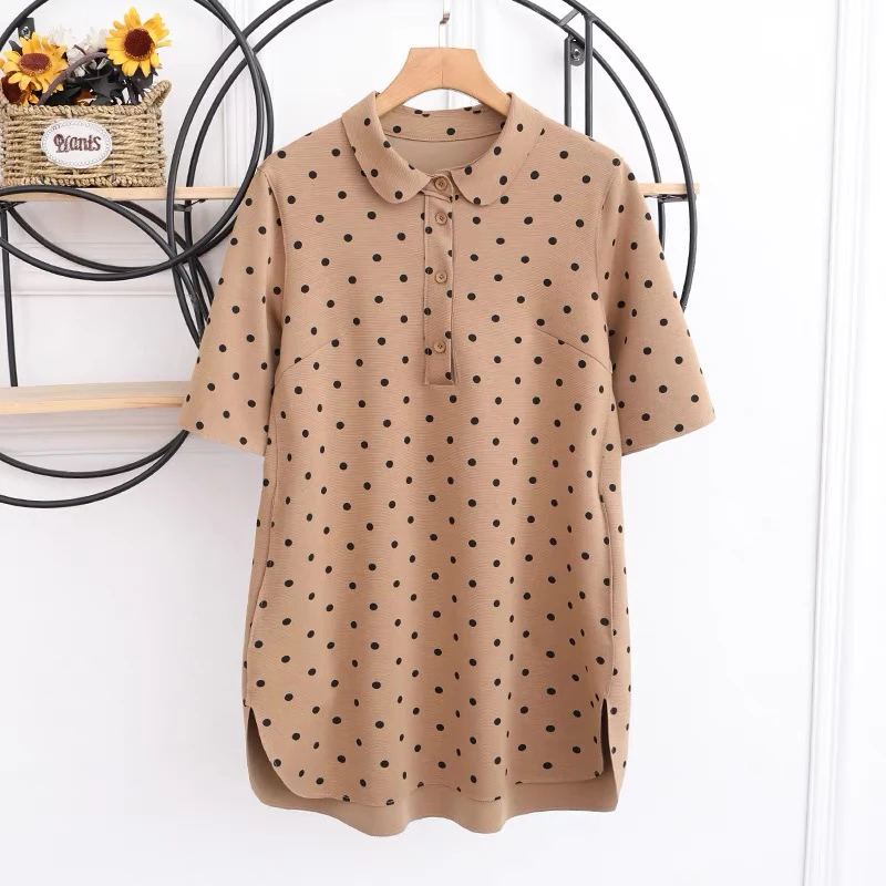 衬衣领弹性宽松点点短袖