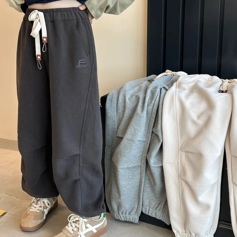 女童加绒裤子2023新款洋气儿童休闲裤大童加厚卫裤男童运动裤长裤