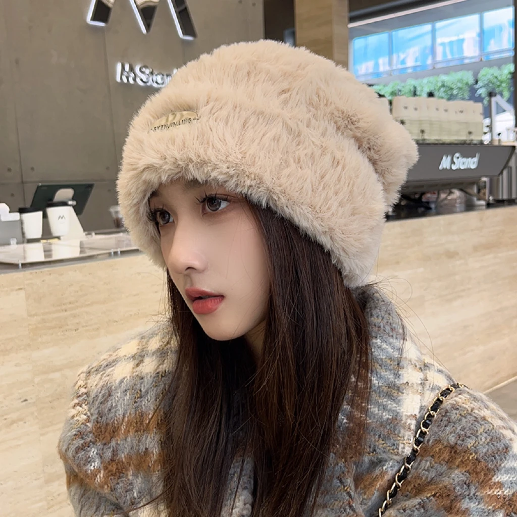 冬天针织女时尚包头帽子秋冬季防风防寒毛绒大头围堆堆帽护耳冷