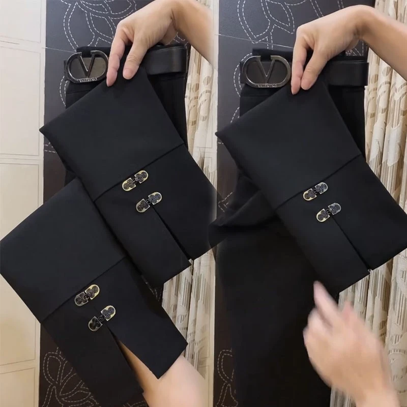 黑色烟筒裤子女2024春秋新款韩版显瘦百搭直筒裤九分裤休闲小西裤