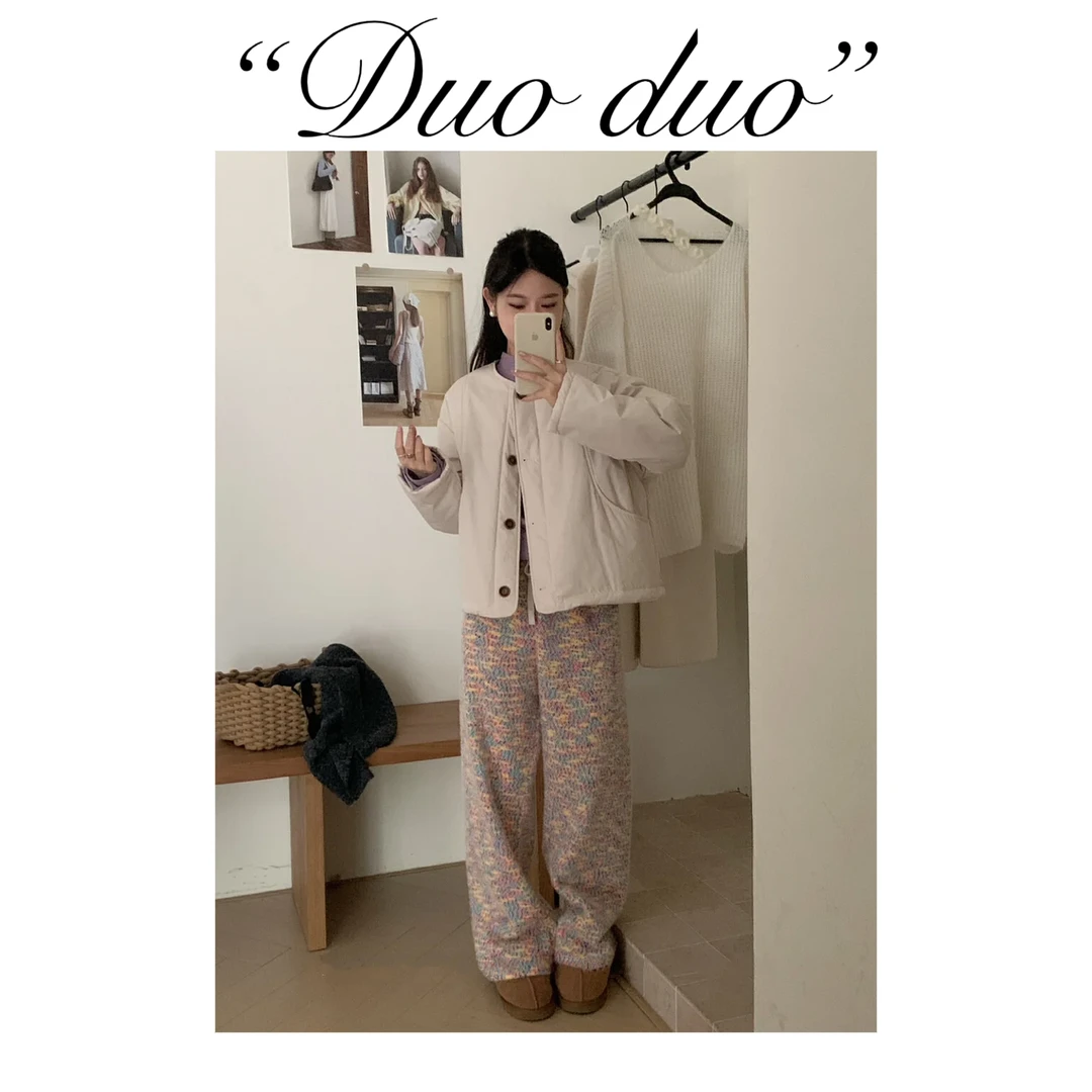 彩虹糯米裤 - 韩国单E*g休闲百搭可爱保暖加绒休闲直筒阔腿裤女