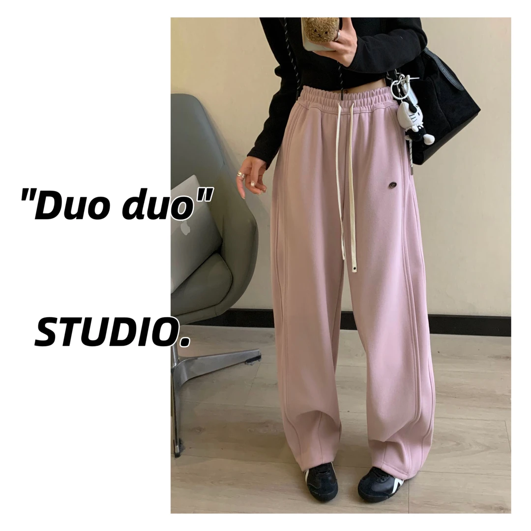 冬意渐浓 - 韩国单E*g加绒休闲百搭运动卫裤抽绳松紧腰显瘦冬女