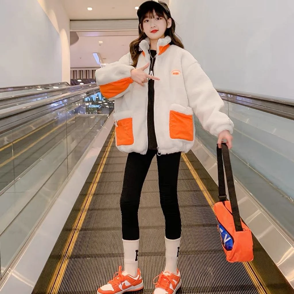 2203冬季品牌夹棉开衫毛毛衣桔色