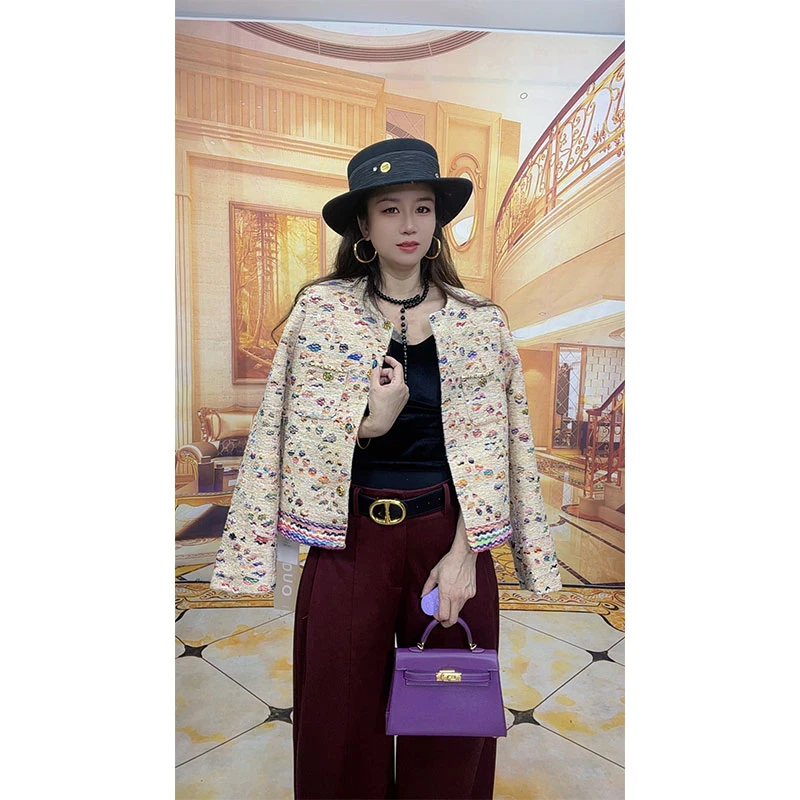 89168法式气质名媛小香风外套女秋季韩系粗花呢编织上衣