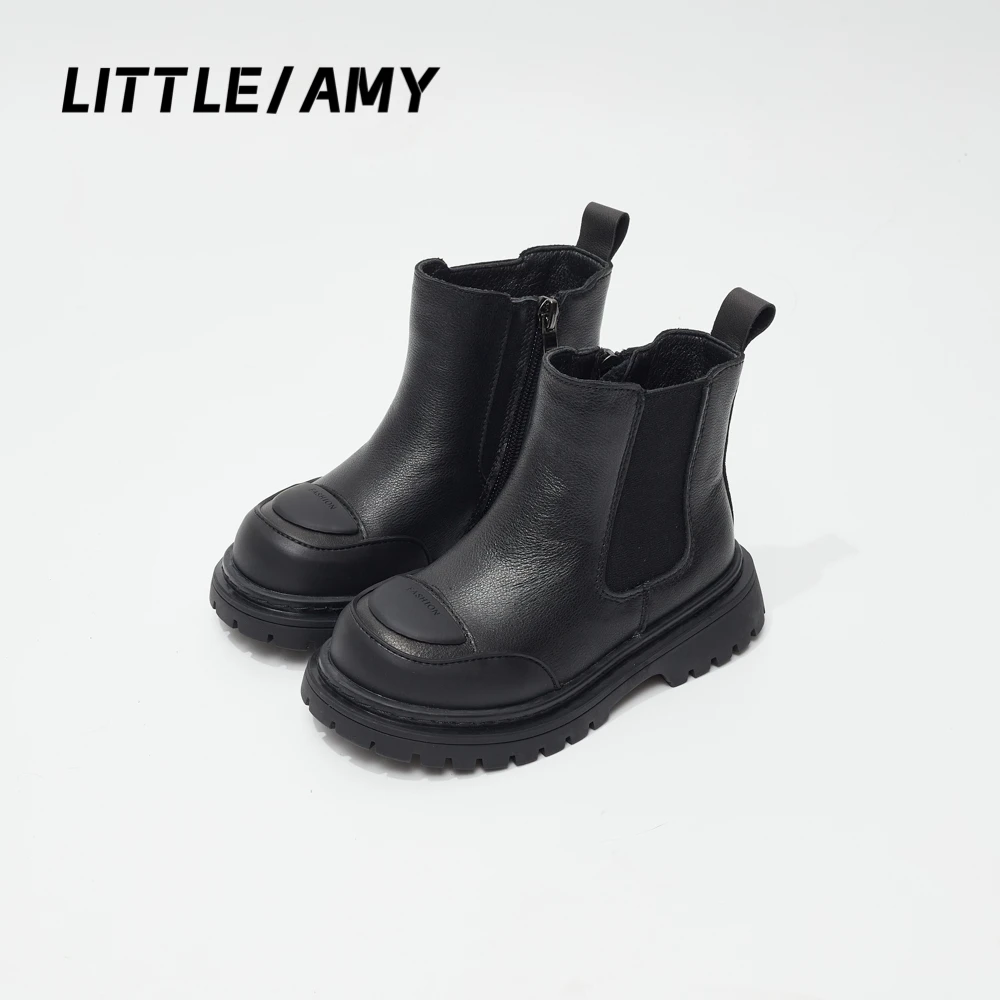 Little amy/小艾咪 儿童真皮马丁靴秋冬加绒男女童百搭舒适软底